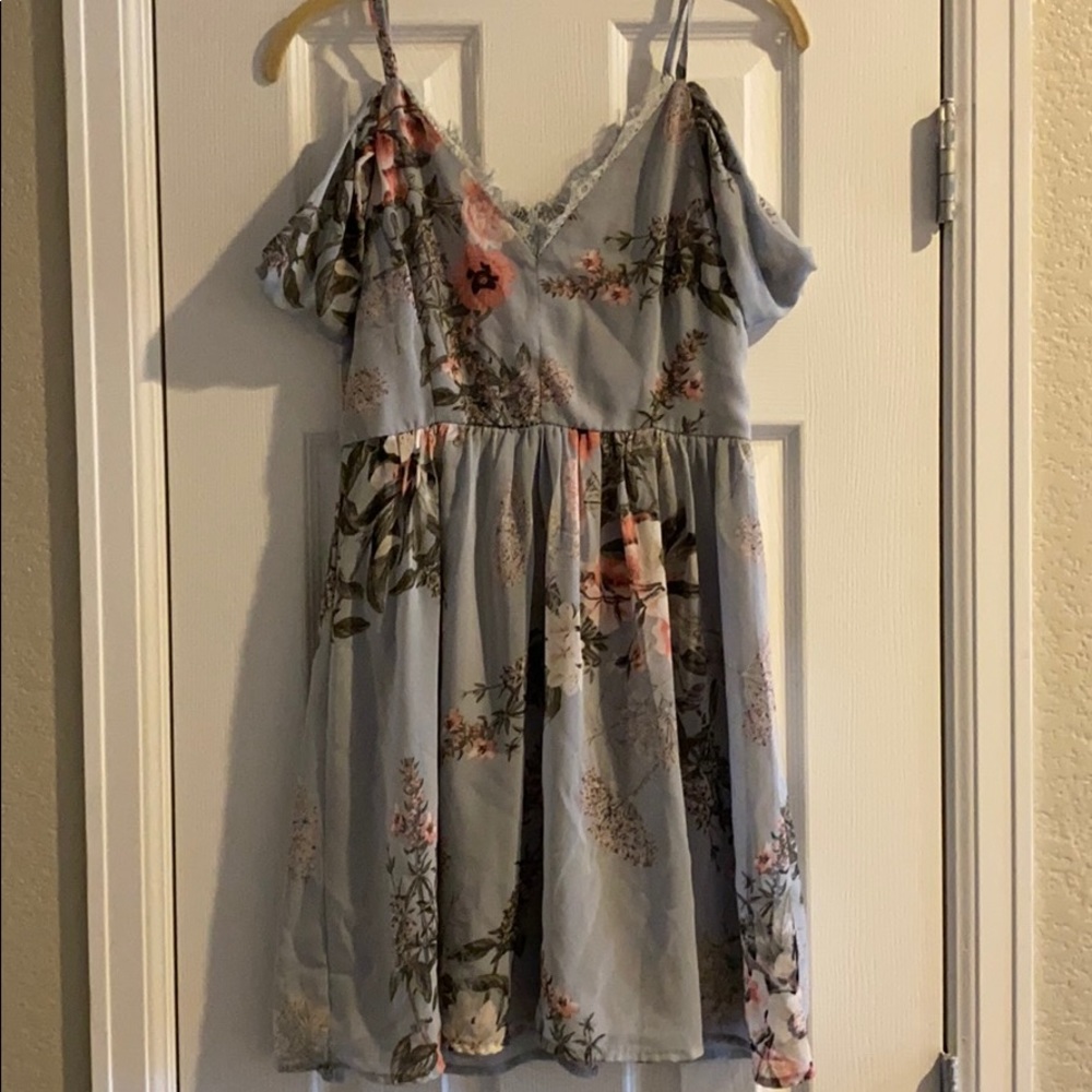 Lulu’s blue floral off the shoulder dress